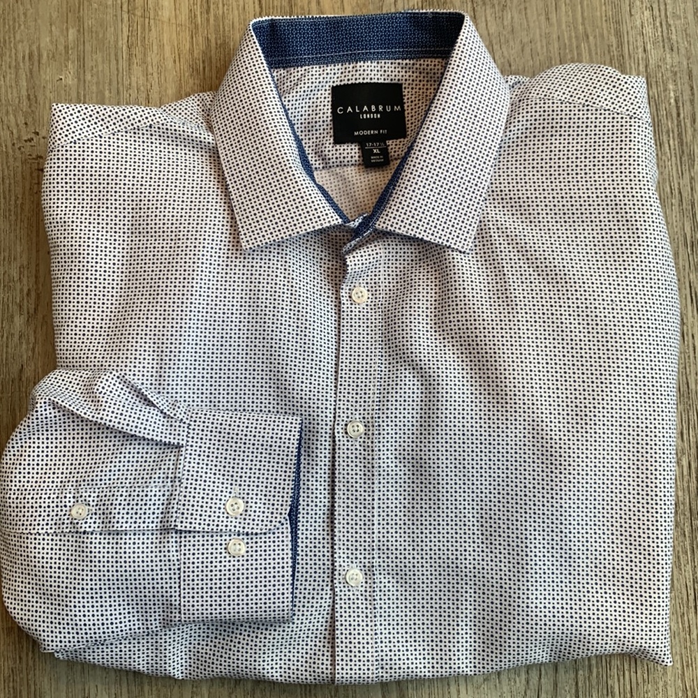 CALABRUM London blue and white collared shirt